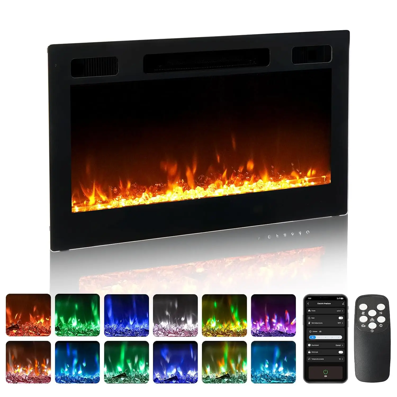 

30'' Electric Fireplace, 2-in-1 Ultra-Thin Wall Mounted & Recessed Fireplace with WiFi & Remote Control & Touch, Customized