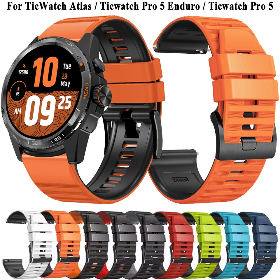 24 مللي متر سيليكون الفرقة ل TicWatch برو أطلس حزام ساعة اليد سوار معصمه ل TicWatch برو 5/TicWatch Pro 5 إندورو حزام الساعات