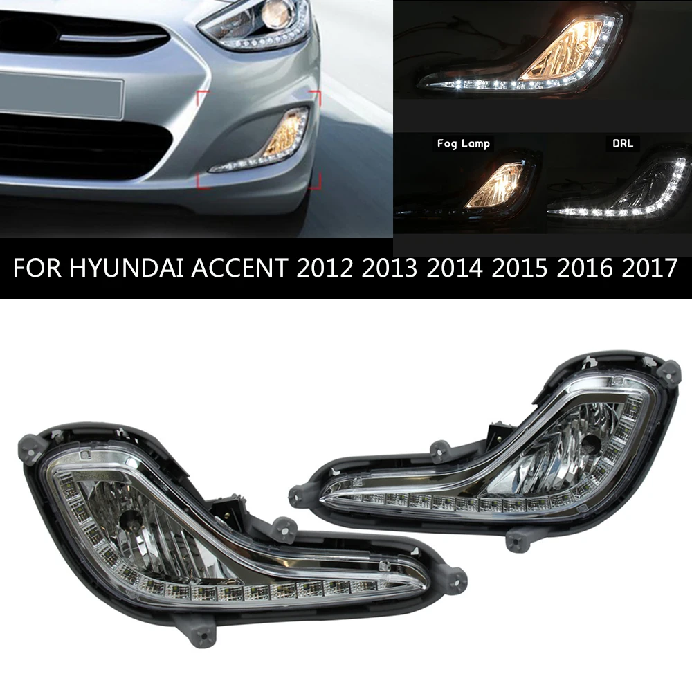 

Для Hyundai Accent 2012 2013 2014 2015 2016 2017, передний бампер с прозрачными линзами, противотуманные лампы, дневные фонари, галогенная фара