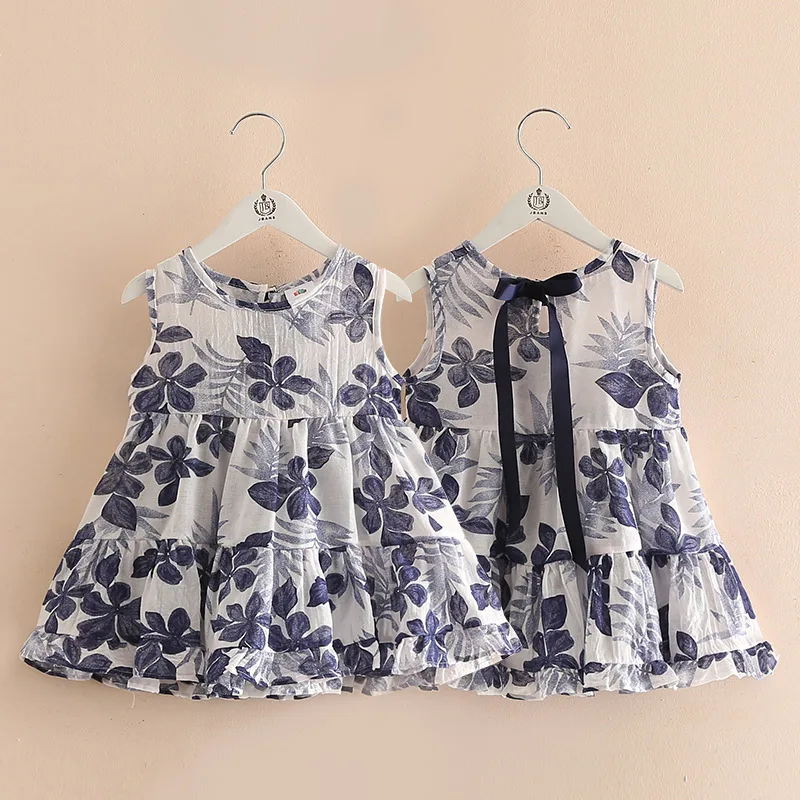 2024 Summer New 2 3 4 5 6 7 8 10 Years  Children Clothing Kids Flower Print Vest Sundress Sleeveless Tank Dress For Baby Girls