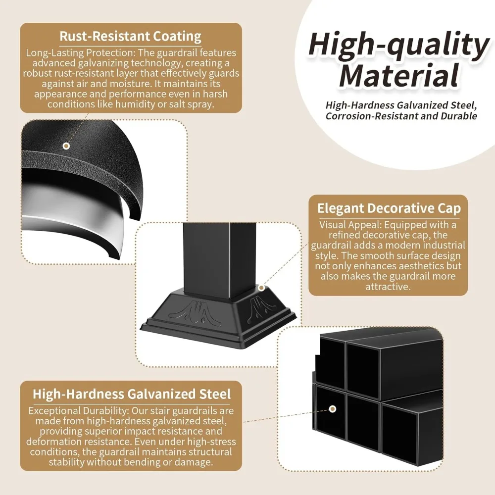 درابزين سلالم خارجي معدني أسود مع منحنيات زخرفية للخطوات الداخلية والخارجية والشرفة والسلامة على سطح السفينة والأناقة #2