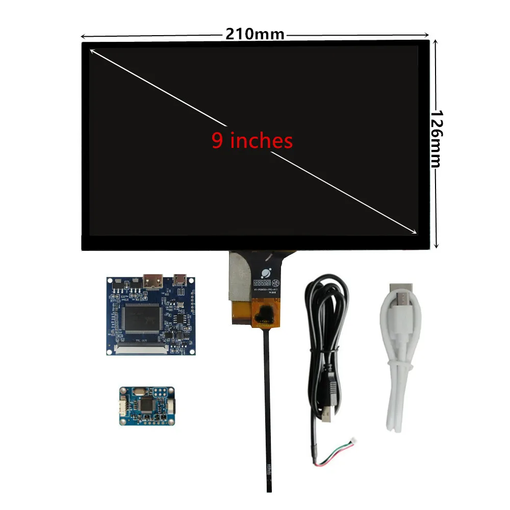 

9-дюймовый HDMI-совместимый ЖК-дисплей высокой четкости, плата драйвера, комплект емкостного сенсорного экрана, для дисплеев Raspberry Pi/DIY