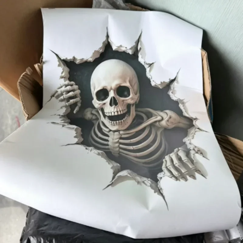Spooky Skeleton Witch Halloween Break-In 3D Wall Decals Realistic Broken Wall Sticker Wall Sticker For Festival Decorations Gear