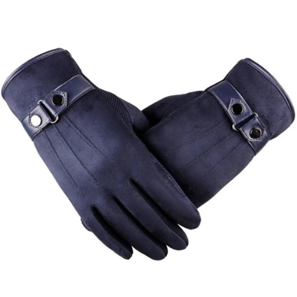 Leather Gloves Suede Touch Screen Gloves Men Winter Thickened Thermal Gloves Driving Gloves Fleece Lined Warm Thick Mitten