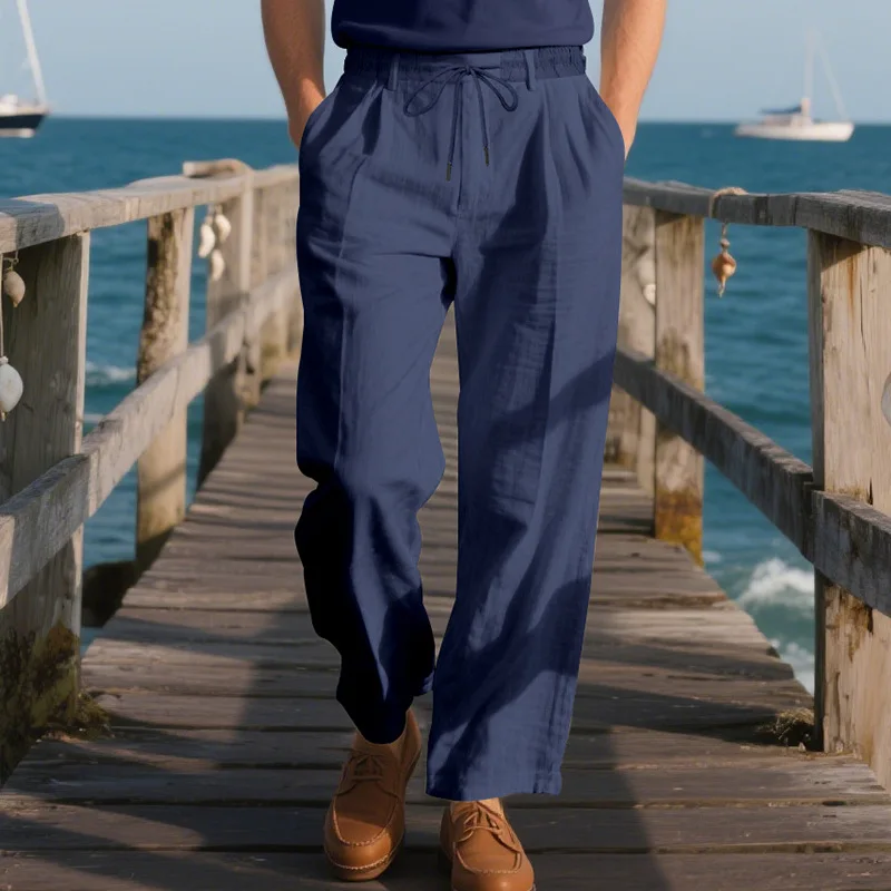 

Breathable Linen Pants for Men Hip Hop Casual Loose Fit Long Trousers Spring Summer New Sports Wear