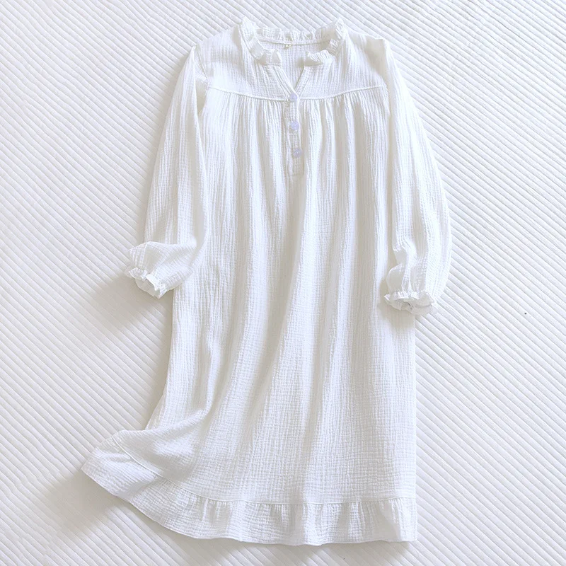 Sexy Sleepwear Women Cotton Night Dress V-Neck Long Sleeve Nighties 2023 Spring Summer New Nightgown Nightdress