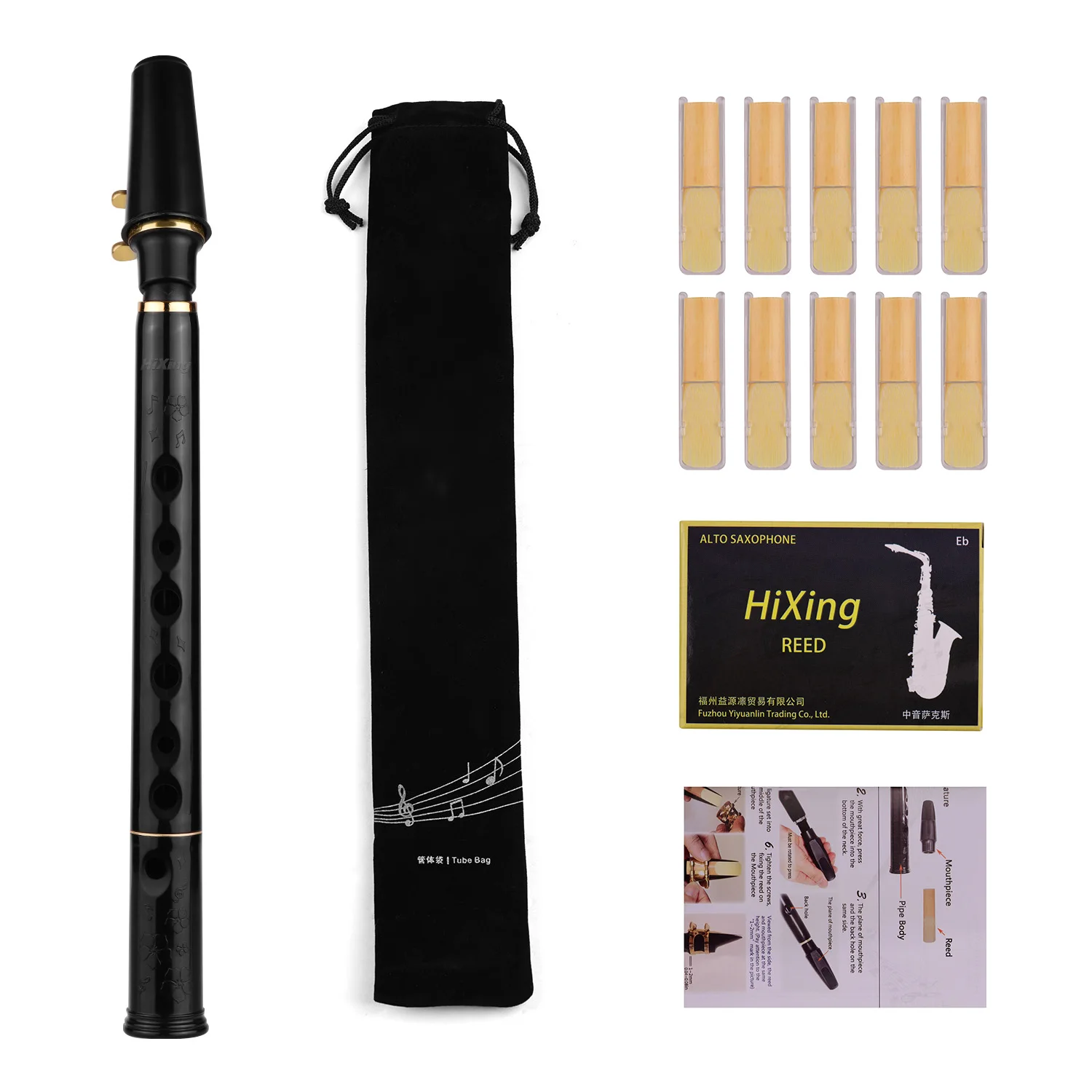 HiXing Mini C Key Pocket Saxophone Sax ABS Material Mini Sax & Mouthpieces 10pcs Reeds Carrying Bag Woodwind Instrument Muslady