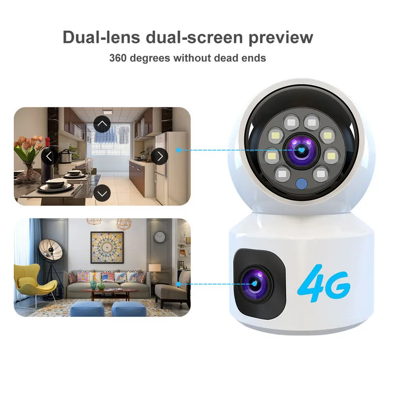 Dual Lens 6MP HD WiFi 4G PTZ Camera Indoor Home Security Baby Monitor with Night Vision Two-Way Audio