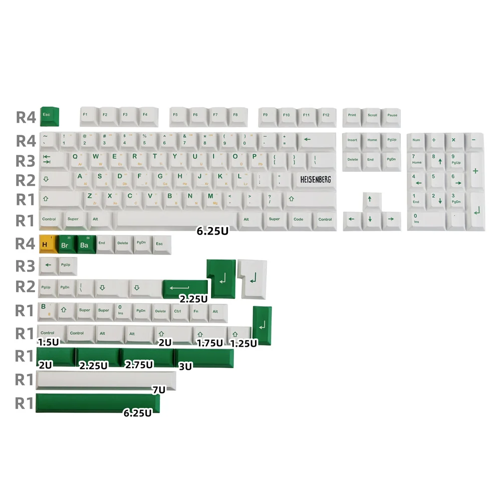 Original Design Keycaps White Green Heisenberg PBT Keycap Cherry Profile DYE Subbed For Cross Switch Mechanical Gaming Keyboard