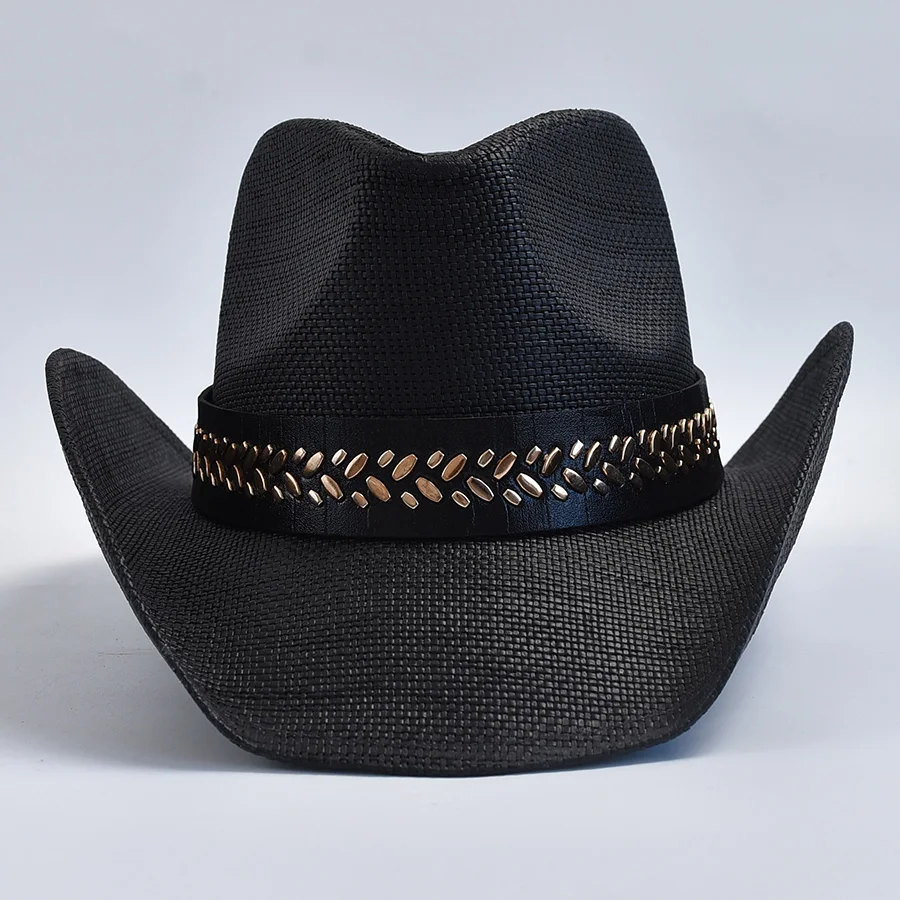 Western Style Straw Hats for Men Women Vintage Curled Edge Cowgirl Jazz Hat Summer Beach Sun Hat Sombrero Hombre