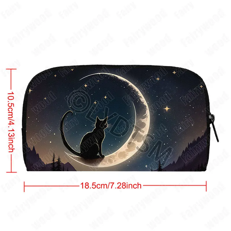 Black Witch Black Cat Moon Graphic Print Wallet Skull Kitten Wings Ladies Credit Card Phone Holder Money Bags Purse Long Wallet