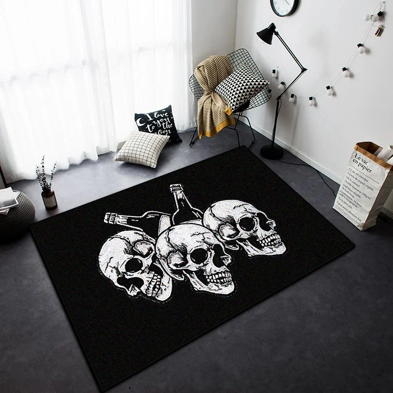 

Black White Skull Style Carpet for Living Room Home Decoration Bedroom Bedside Fluffy Soft Rug Lounge Coffee Tables Non-slip Mat