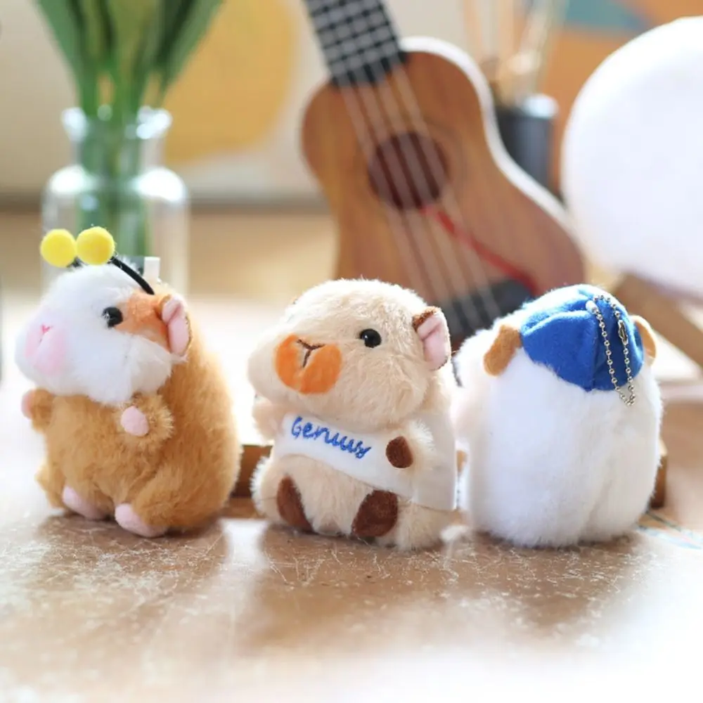 Stuffed Animal Guinea Pig Plush Keychain Bee Cartoon Plush Guinea Pig Keyring Hoodie Interactive Hamster Pendant Birthday Gift
