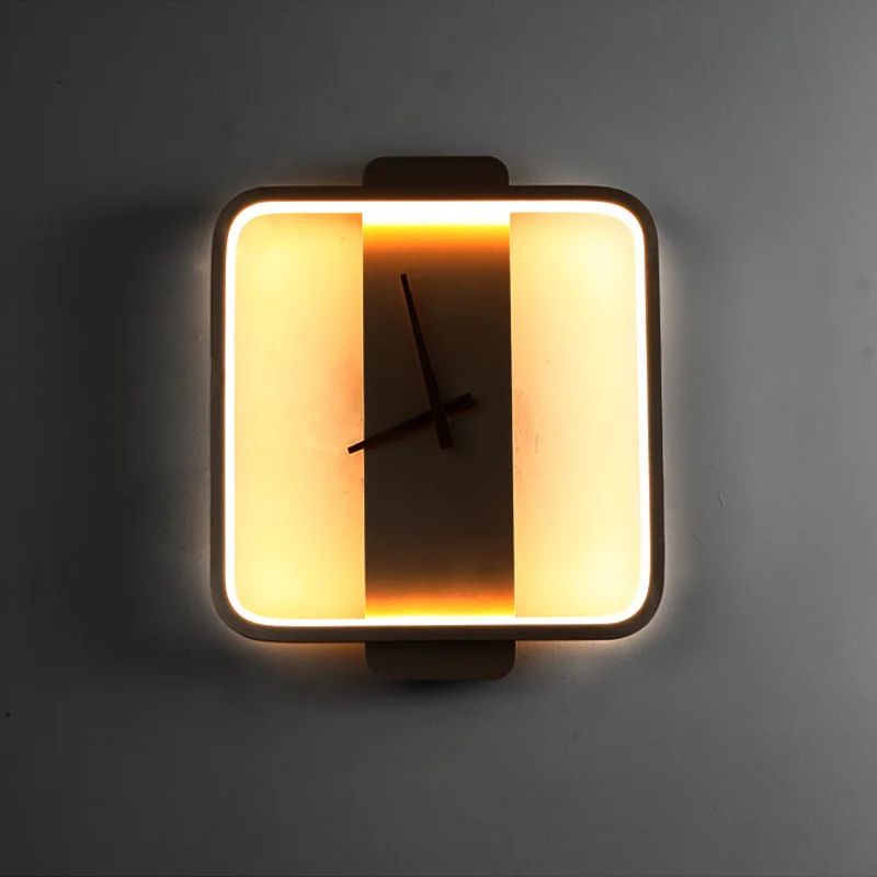 Nordic Circular / Square Bedroom Bedside Clock Wall Lamp Living Room Background Wall Corridor Lamp with Clock Multifunctional