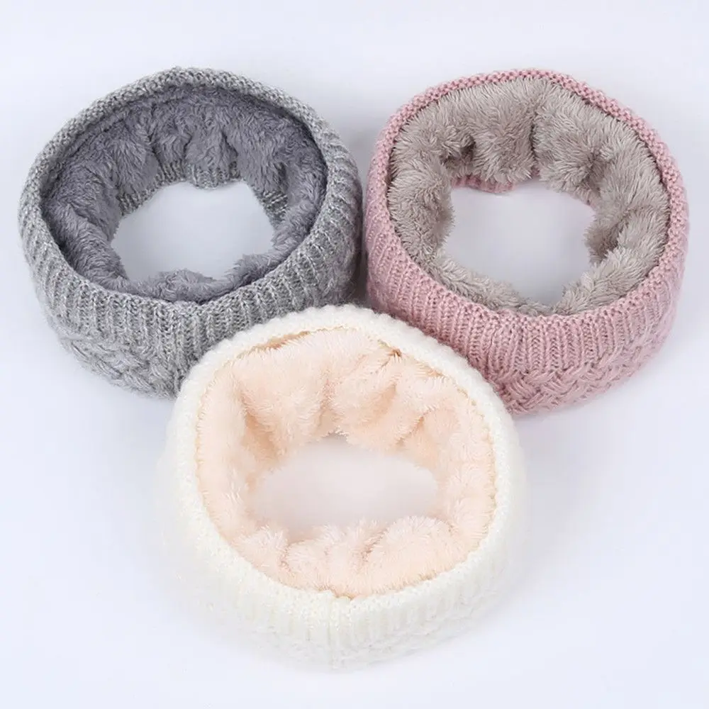 Women Men Knitted Neck Scarves Winter Warm Thick Fleece Inside Wool Collar Ring Scarf Elastic Knit Scarf Snood Neckerchief