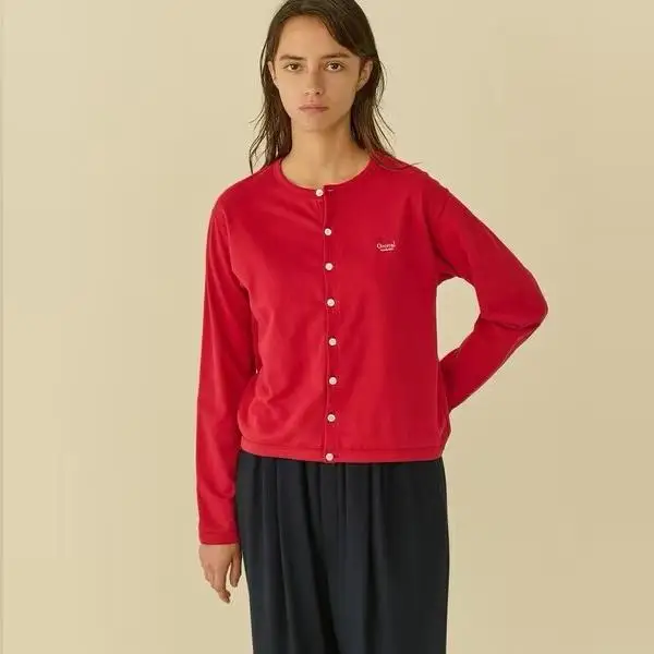 

ORCIVAL японский Sle Long Sve круглый Ne из чистого хлопка Fce открытый кардиган маленький женский тюнет 3-цветный осенний обычный Thi...