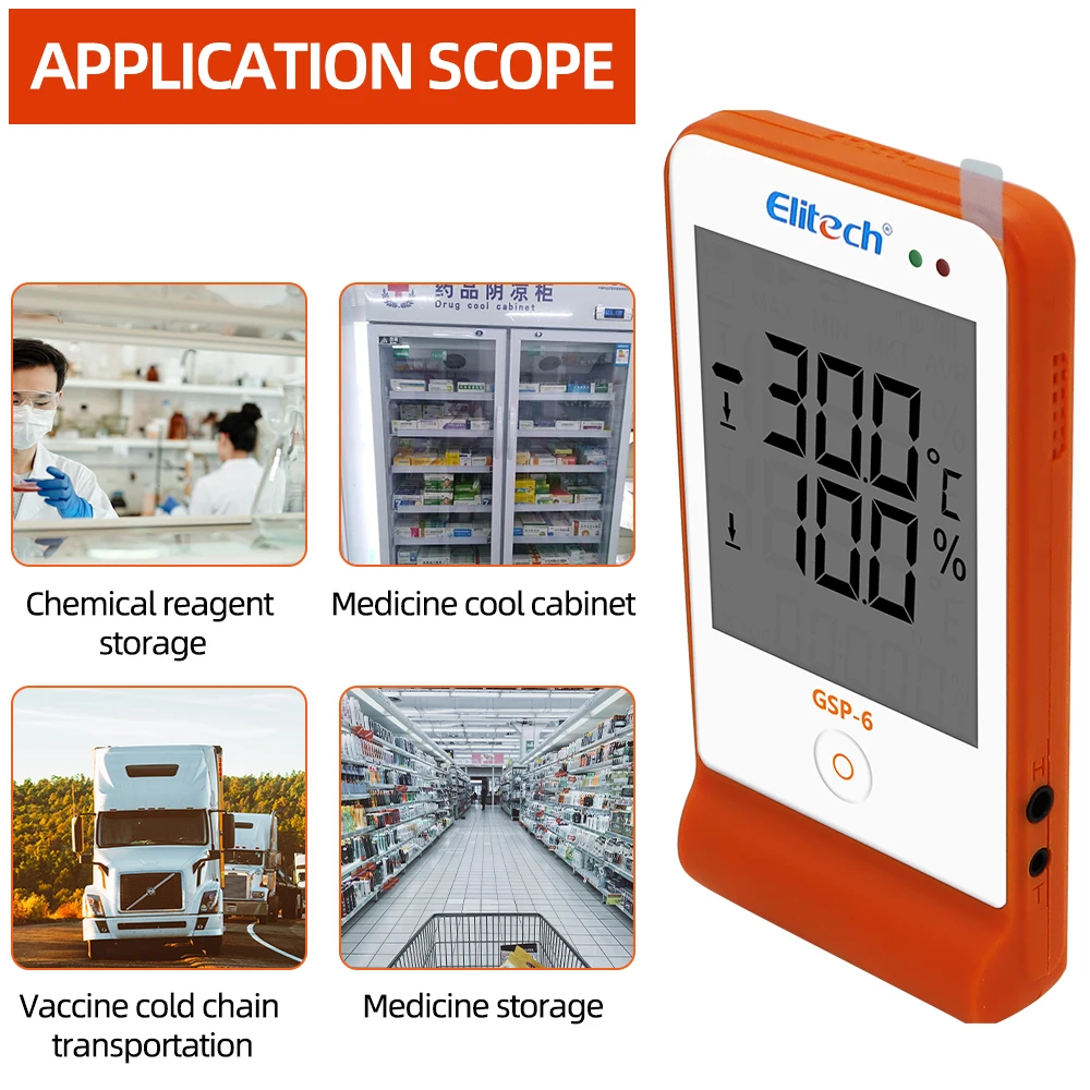 Temperature Humidity Data Logger Monitor Thermometer Digital Data Recorder Elitech GSP-6 16000 Points Refrigeration Cold Chain