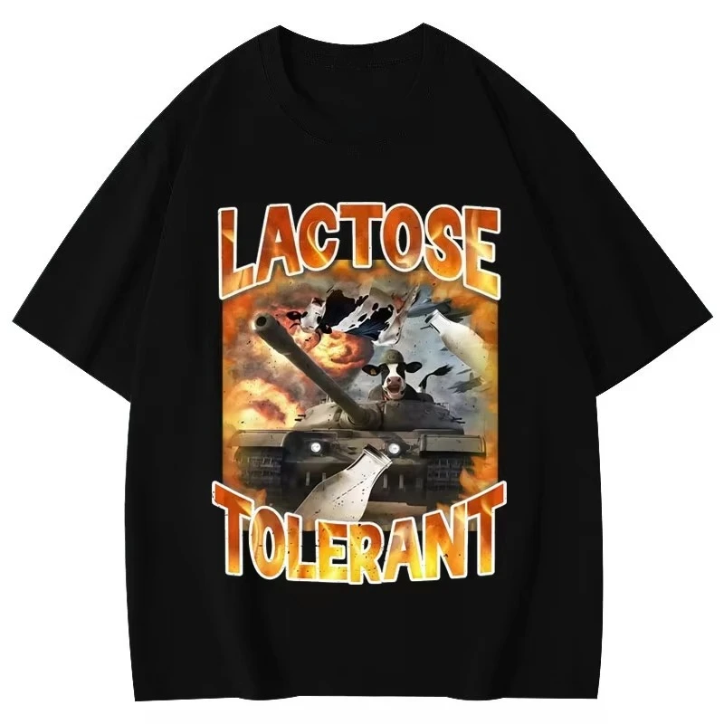 Camiseta Vintage divertida tolerante al lactosa, camisetas de entrenamiento para gimnasio con dieta de queso y leche, camisetas de moda Y2k para hombres y mujeres, ropa de calle