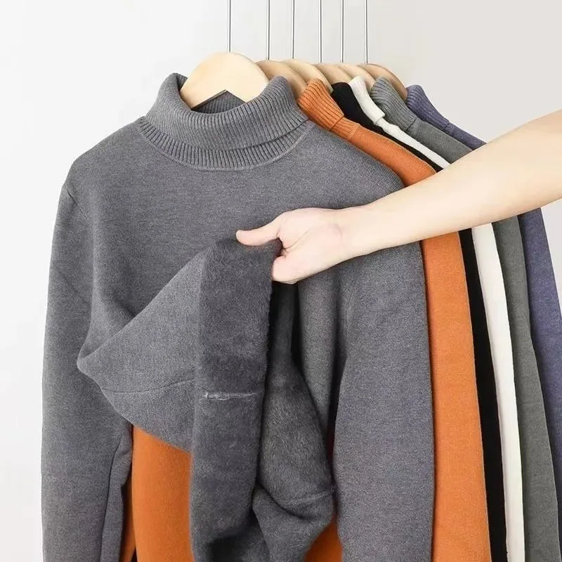 

2025 Hot Sale Men's Fleece Lined Thickened Long Sleeve Knit Pullover Sweater New Korean Style Autumn Winter Thermal Warm Sweater