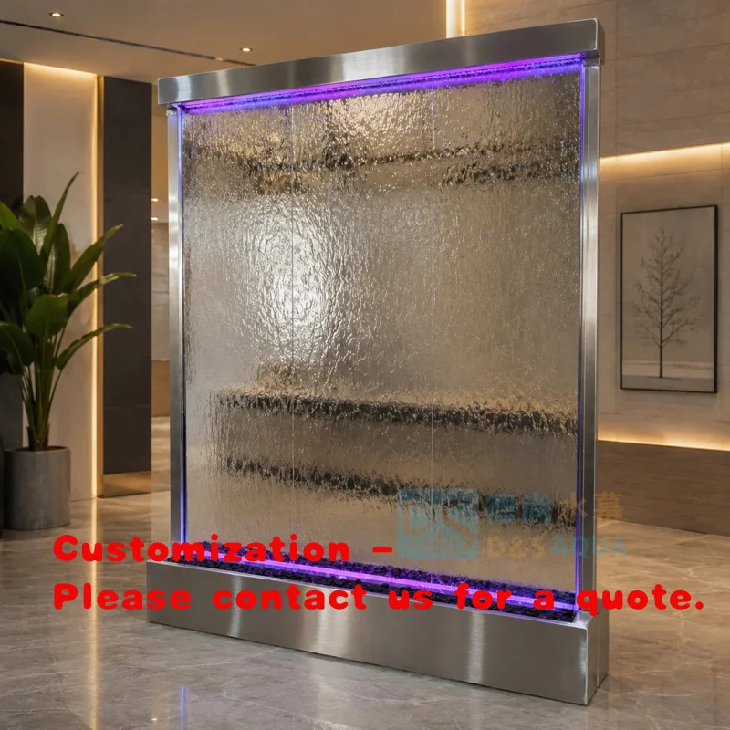 custom.304 Stainless Steel Floor Standing Glass Waterfall Wall, Modern Multi-Functional Curtain Indoor Outdoor Home Decora