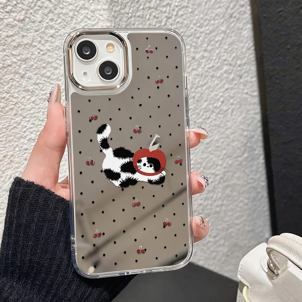 

Cute Cat Silver Plated Mirror Phone Case For iPhone 17 Pro Max Case iPhone 16 15 11 12 13 14 Pro Max X XS XR Protection Cover