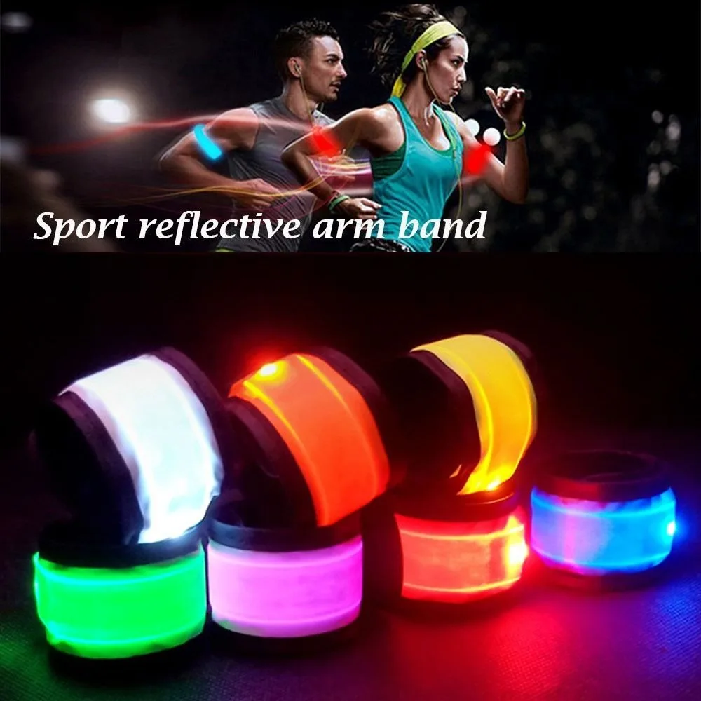 Polyester LED Armband Snap Slap Design LED Lighted Slap Bracelet Elastic Strap Bright Glowing Reflective Band Night Sport