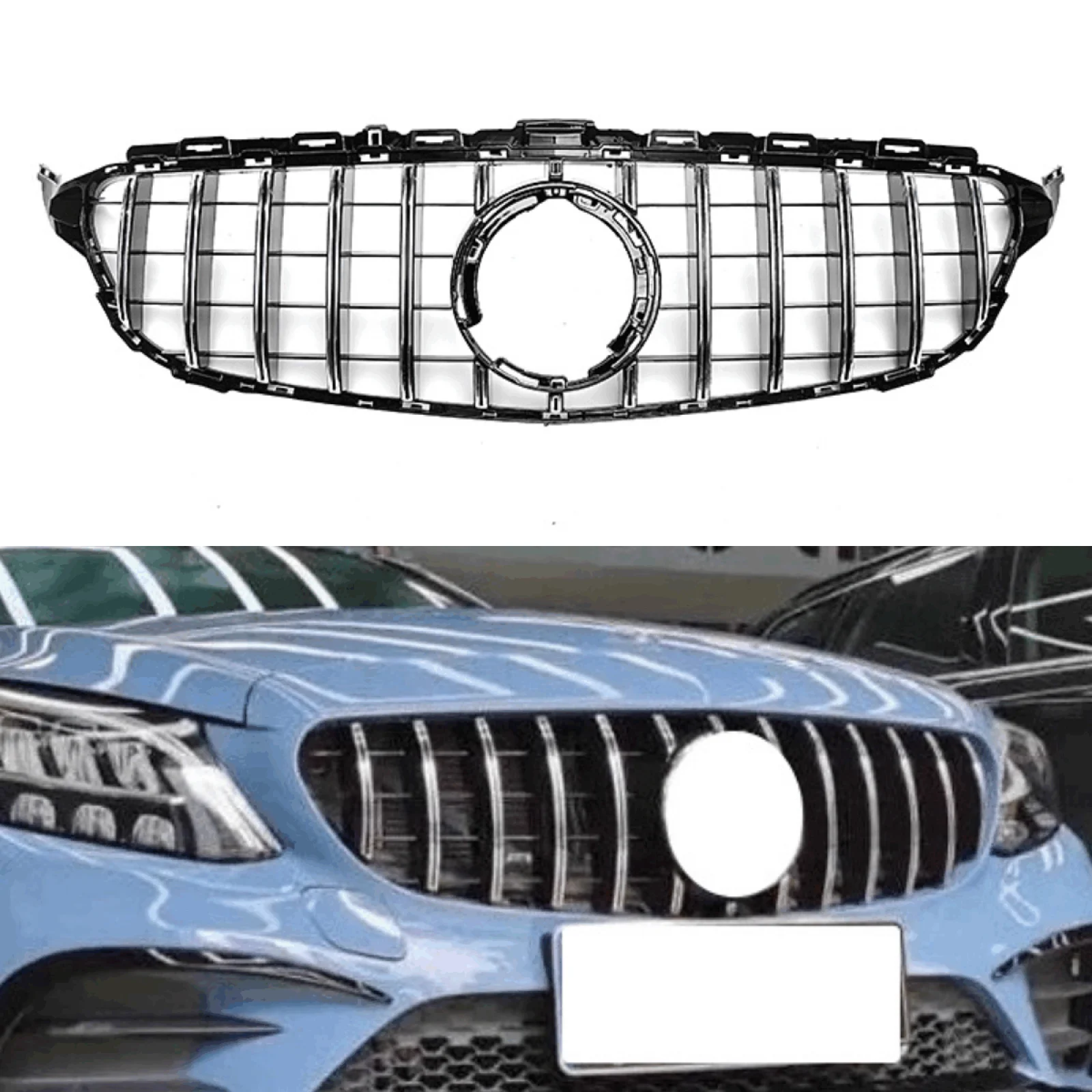 Upper Bumper Mesh Grille For Mercedes-Benz GTR W205 C Class C200 C250 2019+