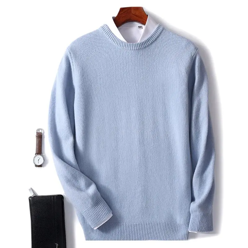 

Новый мужской кашемировый свитер на осень-зиму, с круглым вырезом, мягкий, теплый, утолщенный, вязаный, базовый слой
