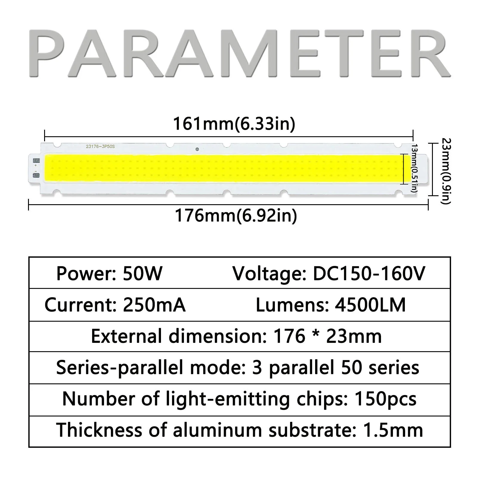 50W DC150-160V 250mA LED COB Chip Bead 4500LM LED Outdoor Projection Light Source Warm White Cold White DIY