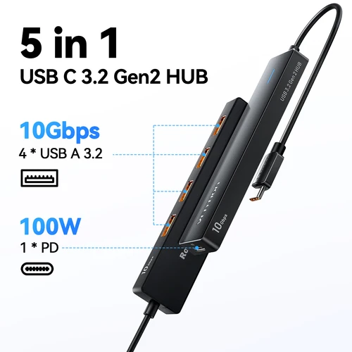 Imagen 2 del producto Vention 2025 USB 3,2 Gen2 HUB 10Gbps PD100W carga USB A tipo C 5 puertos divisor adaptador multipuerto para Macbook Pro Air portátil