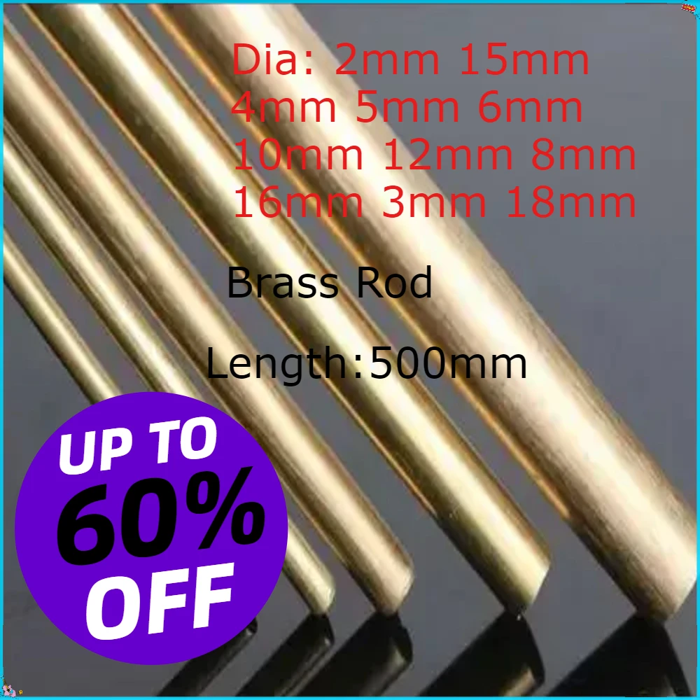 Brass Rod Bar 2mm 3mm 4mm 8mm 10mm Round Rod Blank Scales Blade Handle M2-M18 500mm Length 12mm 15mm 16mm