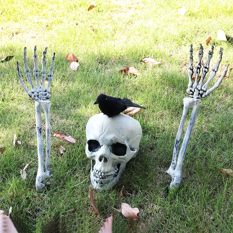 1Pcs Halloween Decorations Realistic Skull Head Skull Arms Skeleton Stakes for Outdoor Yard Lawn Garden Graveyard Party Supplies