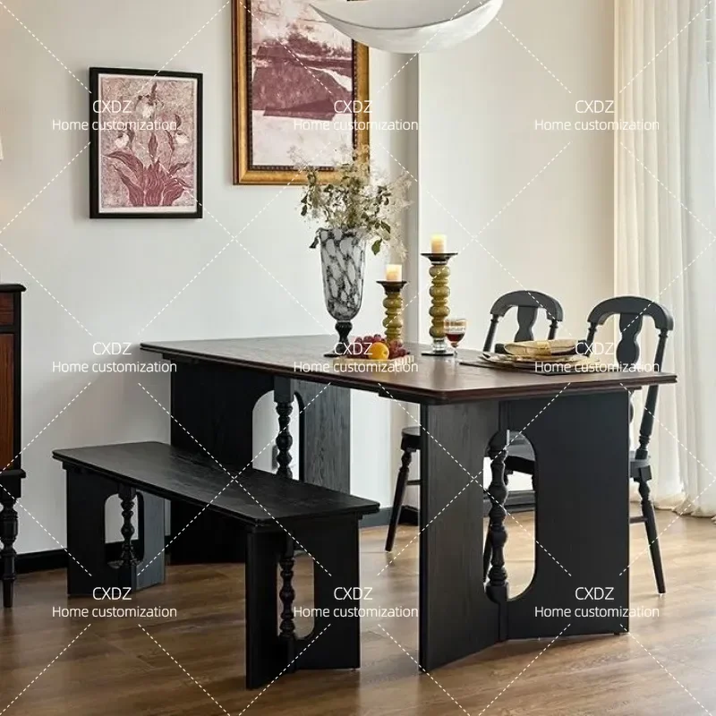 Solid Wood Retro Dining Table Simple Rectangular Workbench for Home Desk Living Room Dining Area with Chairs