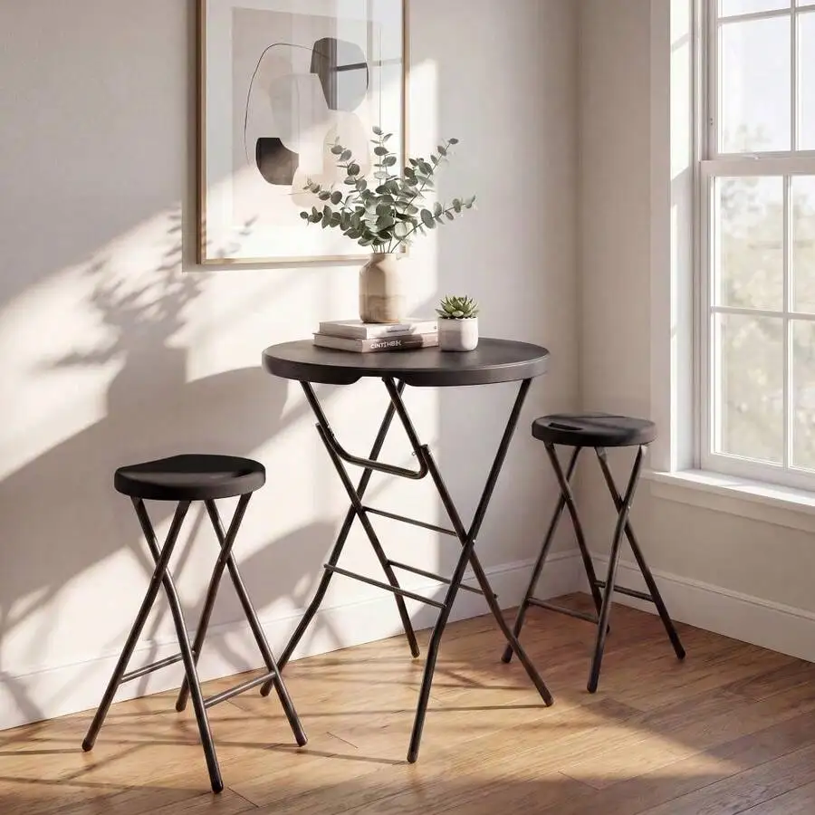 32' Folding Cocktail Table Round High Top Table HDPE Foldable Bar Tables With Metal Frame & Locking Legs For Patio Backyard Dini