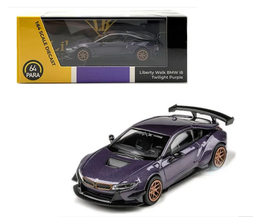 NEW 1/64 Scale Liberty Walk LBWK i8 Gold Wheels By Para64 Diecast Alloy Toy Simulation Model Cars For Collection gift