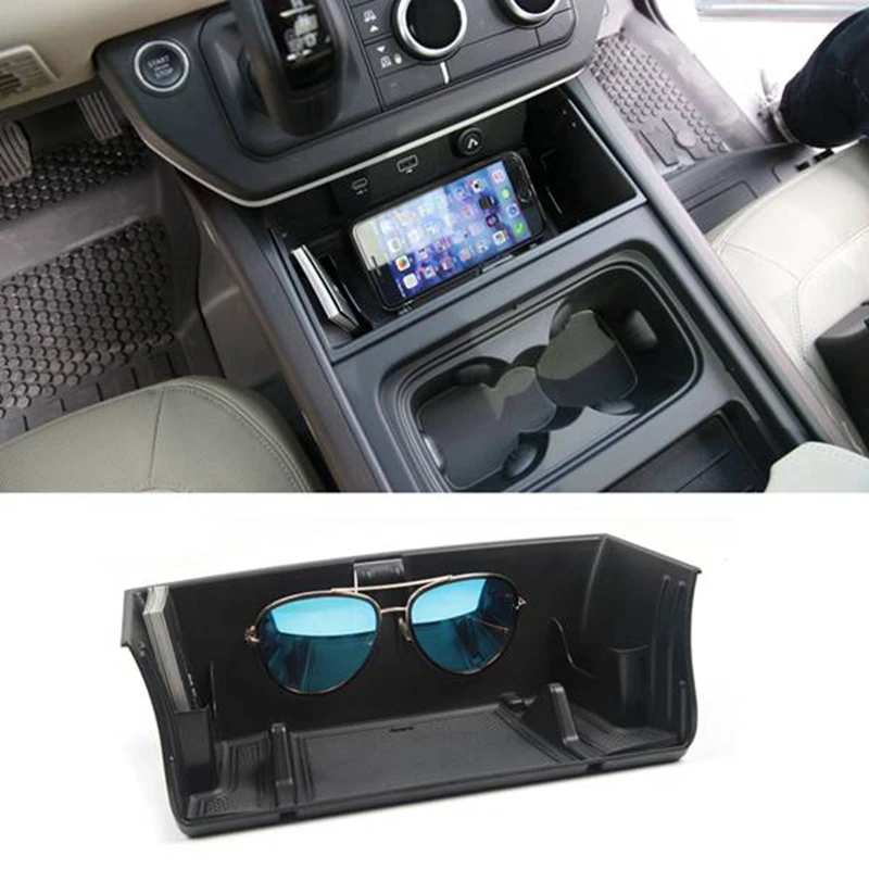 For Land Rover Defender 2020 2021 Center Console Organizer & Door Storage Box, with Glasses Shelf/Phone Stand/Cards Slot