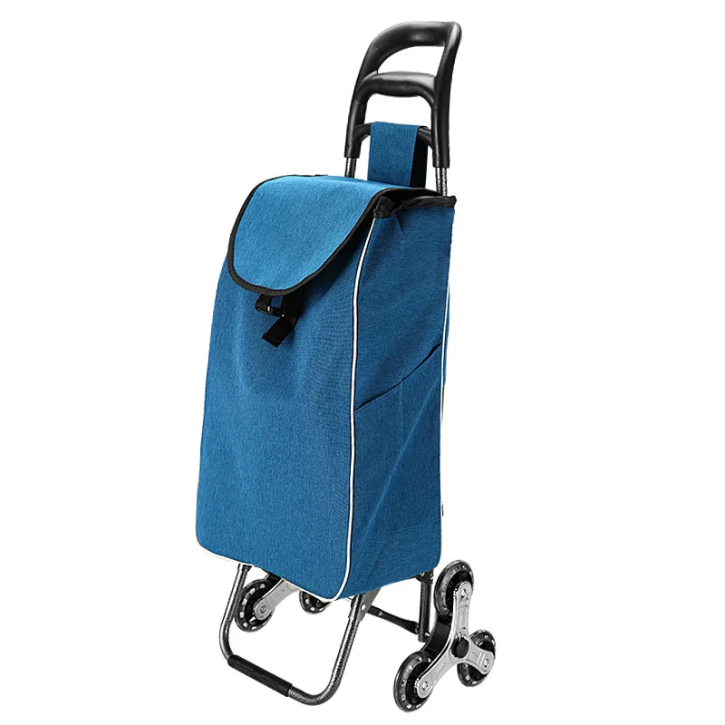 Foldable Shopping Cart Free Installation Grocery Portable Stainless Steel Trolley Waterproof Fabric Storage Bag  Big Wheels