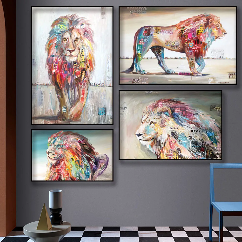 

Graffiti art abstract animal poster lion elephant horse Canvas painting office living room corridor home decoration mural