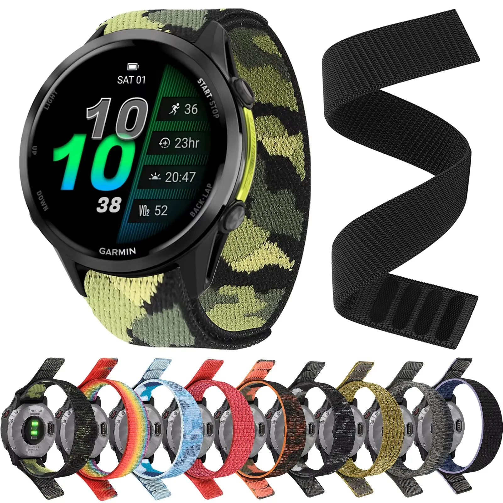 

For Garmin Fenix 8 8X/7 7X/6X Forerunner 970 Approach S70/Instinct 3 E/EPIX Gen2/Enduro Strap 26mm 22mm Hook Loop Quick Dry Band