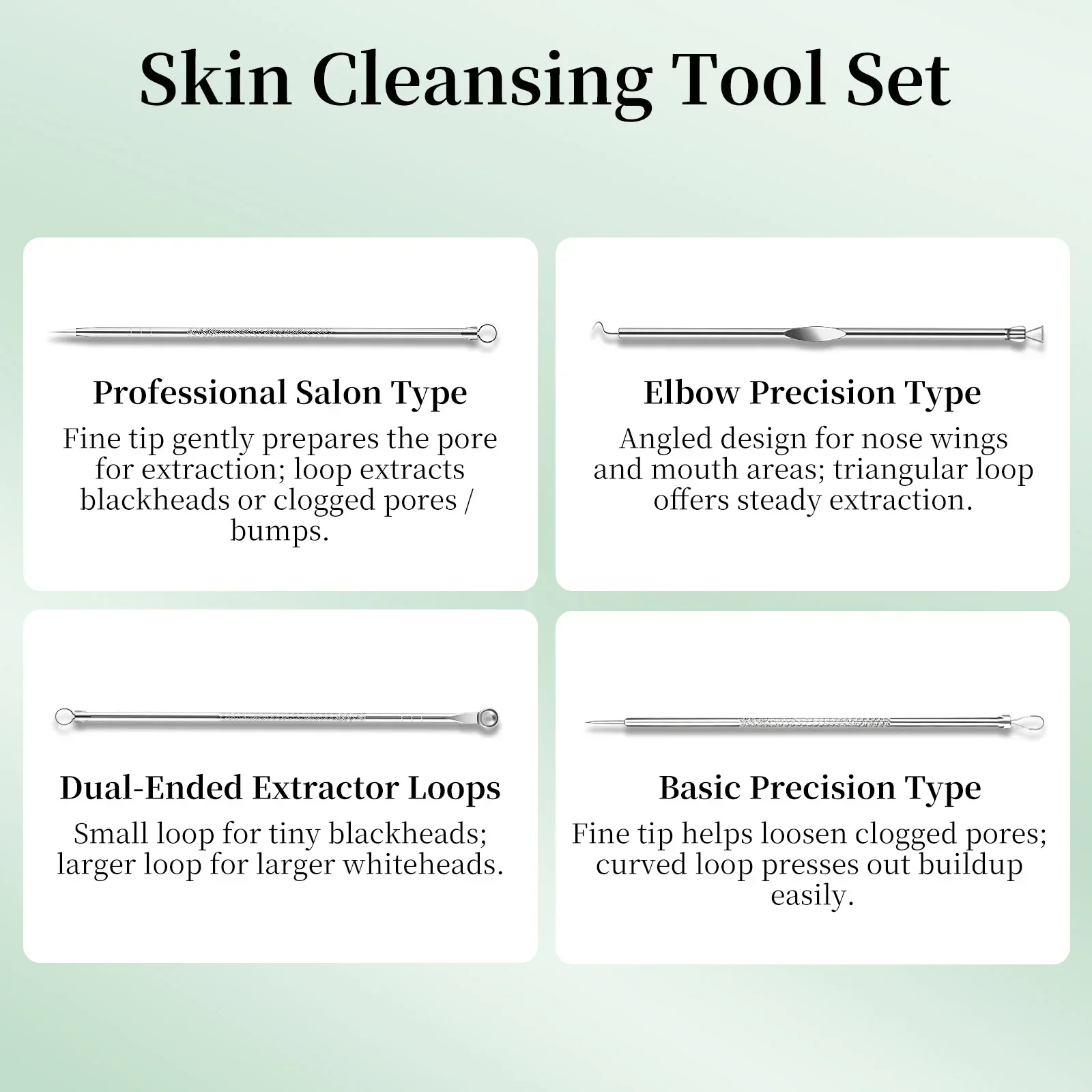 ترقية الجلد الغسيل مع فرشاة التطهير 4 قطعة الفولاذ المقاوم للصدأ النازع إبرة مجموعة أدوات إزالة الرؤوس السوداء للوجه والأنف