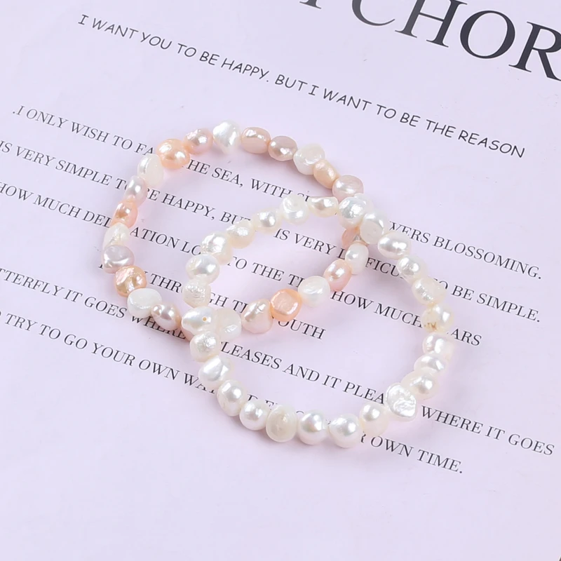 2pcs Elastic band natural real Freshwater Baroque Pearl Bracelet