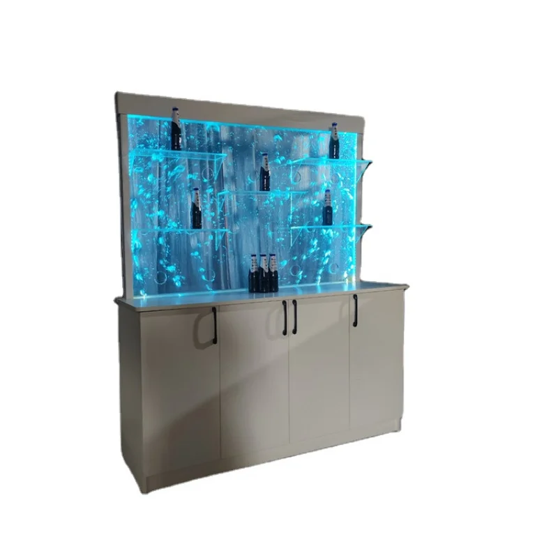 custom.جديث بار تصميم ديكور المنزل LED الاكريليك فقاعة الجدار مع أرفف خزانة عرض عمود فقاعة