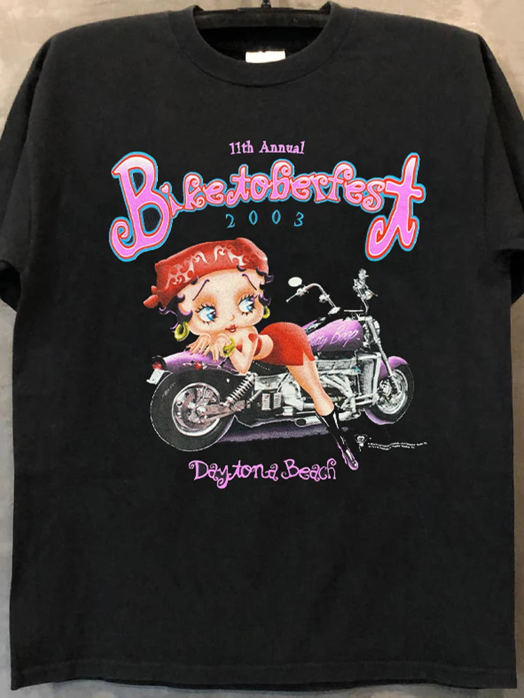 Betty Miss Oldschool Anime Cartoon College Style Short Sleeve Tshirt Unisex Cotton round Neck Printed Casual Summer Top