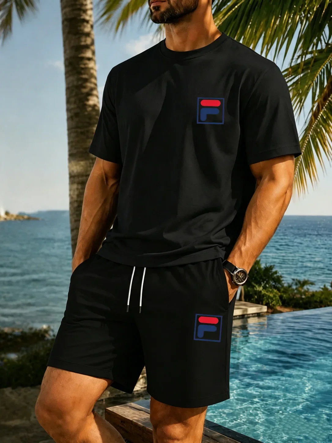 2026 Summer Outdoor Jogging Sports Two Piece Versatile Short Sleeved T-shirt Set and Sports Pants Daily Men's Sportswear Casual