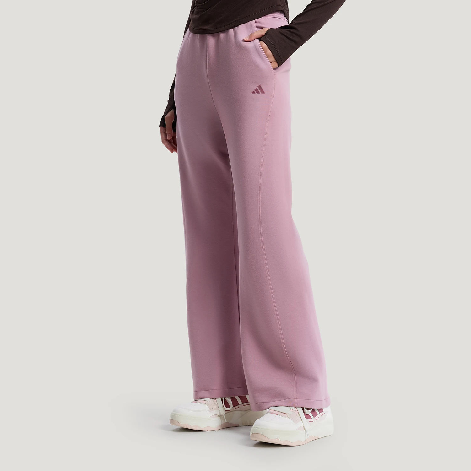 Adidas genuine soft and elegant new women's pink skin friendly high waisted bell bottom pants KH2706