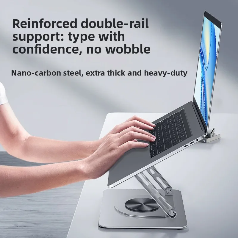Carbon Steel Laptop Stand, Desktop Suspended Heat Dissipation, 360 Degree Rotatable Height Increasing Folding Computer Stand