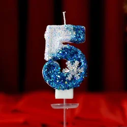 Snowflake Cake Candle Frozen Birthday Candles 0-9 Number Glitter Blue Kids Princess Girls Birthday Party Cake Topper Decoration