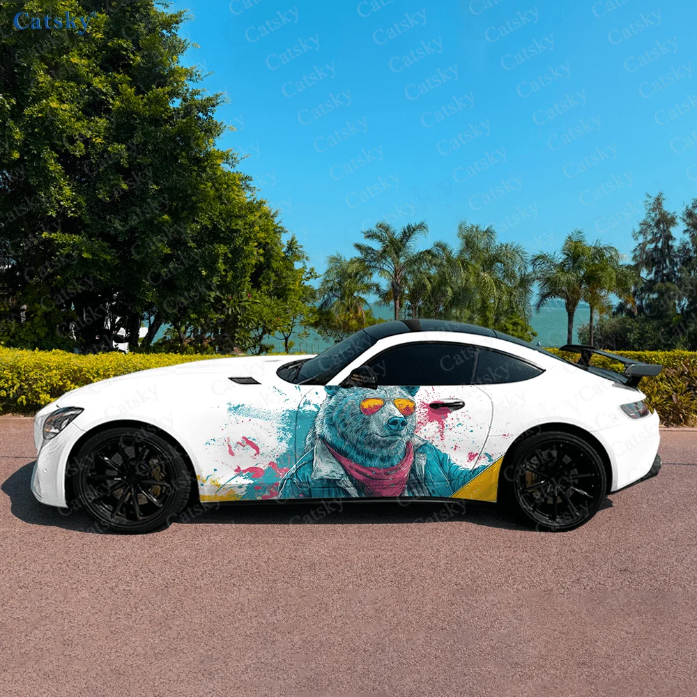 

Солнцезащитные очки в стиле хип-хоп с медведем, боковая наклейка для автомобиля, водонепроницаемая устойчивая к царапинам наклейка из ПВХ, защита автомобиля, автоаксессуары в подарок