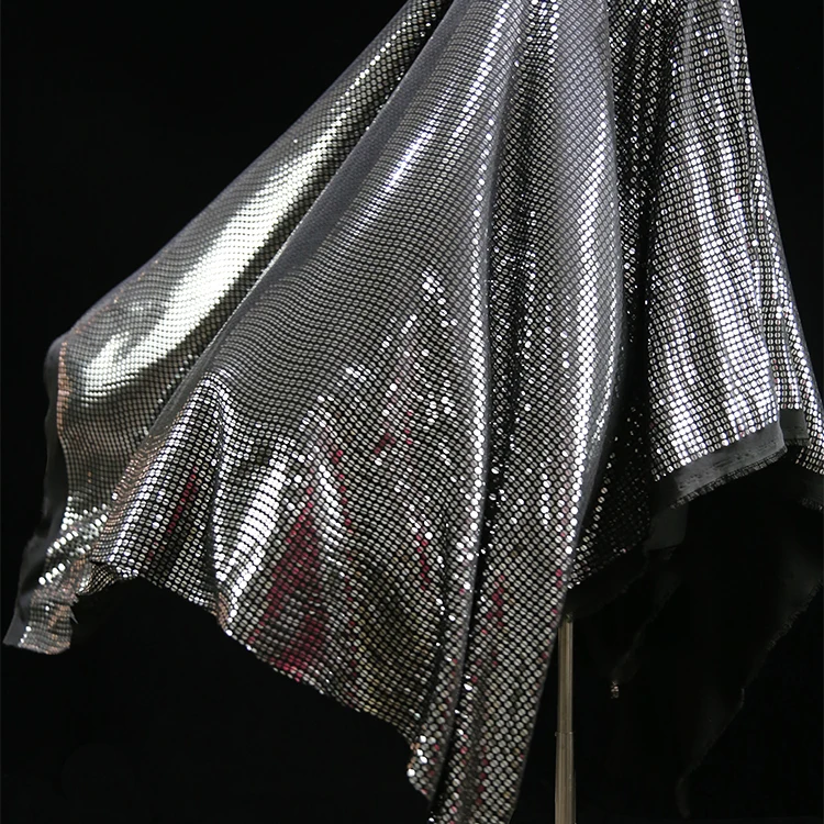 Glitter Silver Mirror Sequin Stretch Fabric Highly Reflective Hot Silver Background Stage Performance Dress Designer Fabrics