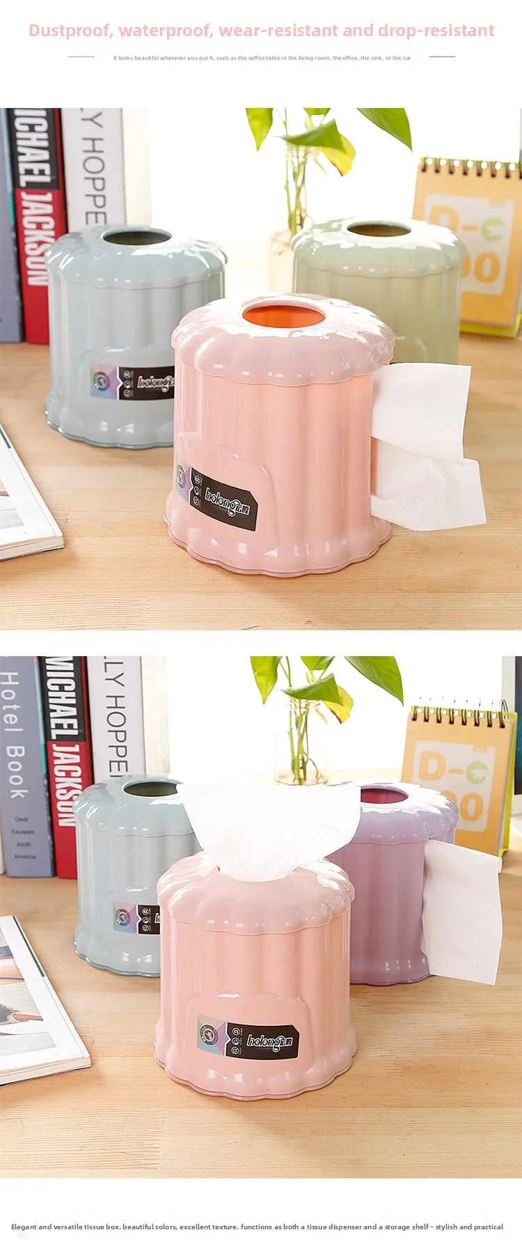 Runde Kunststoff-Taschentuchbox, Kaffeetisch-Papierrollenhalter, Organizer für Zuhause, Wohnzimmer, Restaurant, Schreibtisch – Detail 2